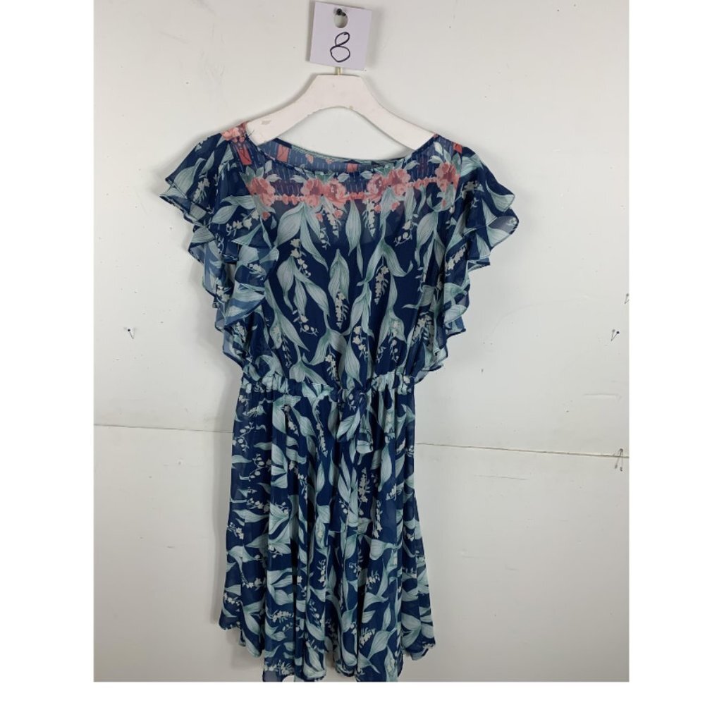 Anthropologie Eva Franco Blue Floral Mini Ruffle Dress